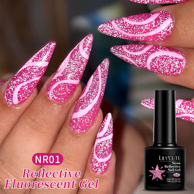 Lily'cute ชุดยาทาเล็บแฟลชนีออน 9 สี กาวติดเล็บแช่ LED UV กลิตเตอร์ แพ้ง่าย ปราศจากสารตะกั่ว ร้านทําผม ผลิตเอง 7 มล.
