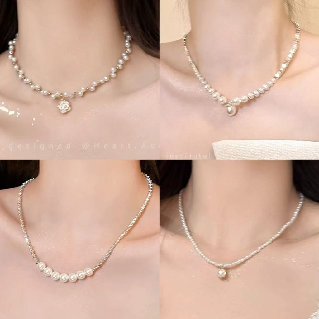 สร้อยคอมุกสไตล์เกาหลีย้อนยุค สำหรับผู้หญิง พร้อมลูกปัดระดับไฮเอนด์