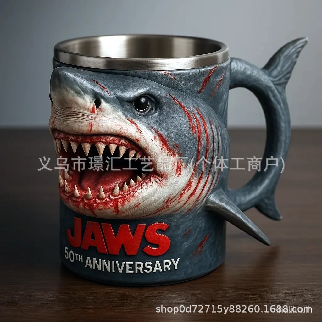 สินค้าใหม่ข้ามพรมแดน Jaws 50th Anniversary 3D Mug Great White Shark 50th Anniversary 3D Resin Mug
