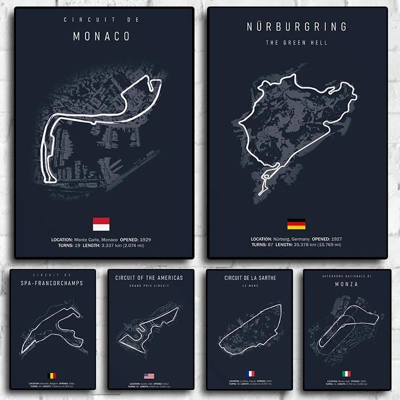 ภาพวาดผ้าใบ F1 Track Imora Monaco Wall Art สูตร One Nordic โปสเตอร์ Racing กีฬา Racing ภาพตกแต่งบ้าน