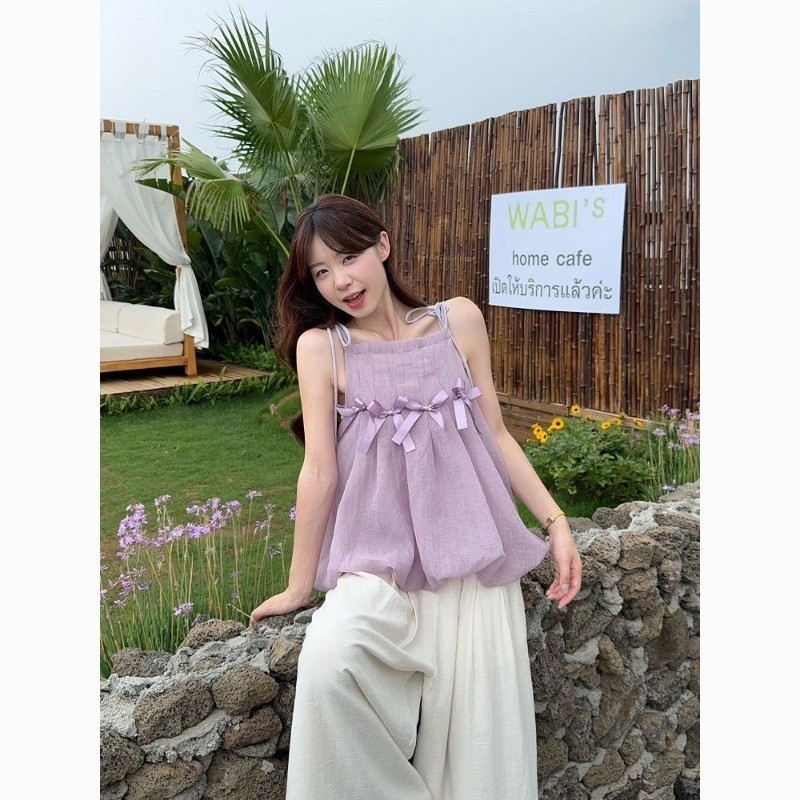 LUNA~Xเวอร์ชันเกาหลี สีทึบ แขนกุด เสื้อเชิ้ต รุ่นใหม่ สไตล์แฟชั่น