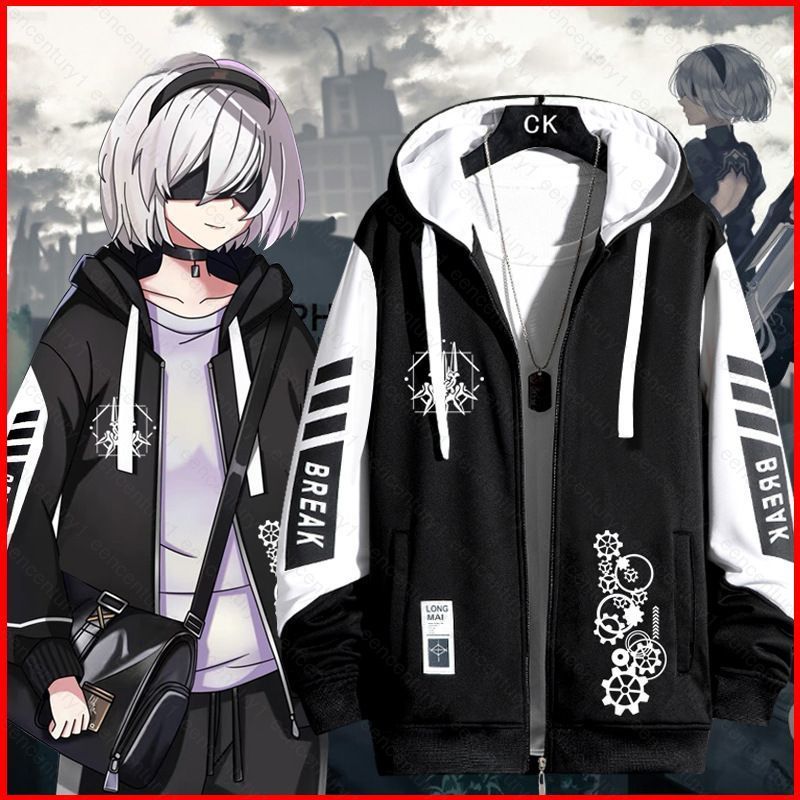 เสื้อโค้ทซิป Hoodie แบบ Unisex NieR Automata 2B แขนยาว สไตล์ Cosplay