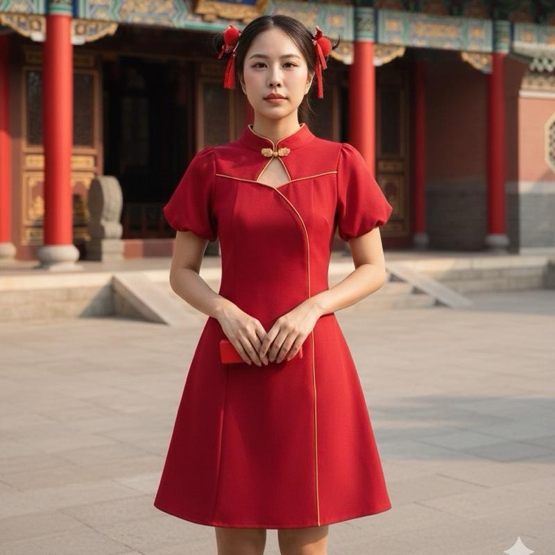 D178  ชุดตรุษจีนกี่เพ้าDarin Dress ความยาวยาว33-34นิ้ว มีไซส์ S-2XL - รูปที่ 4