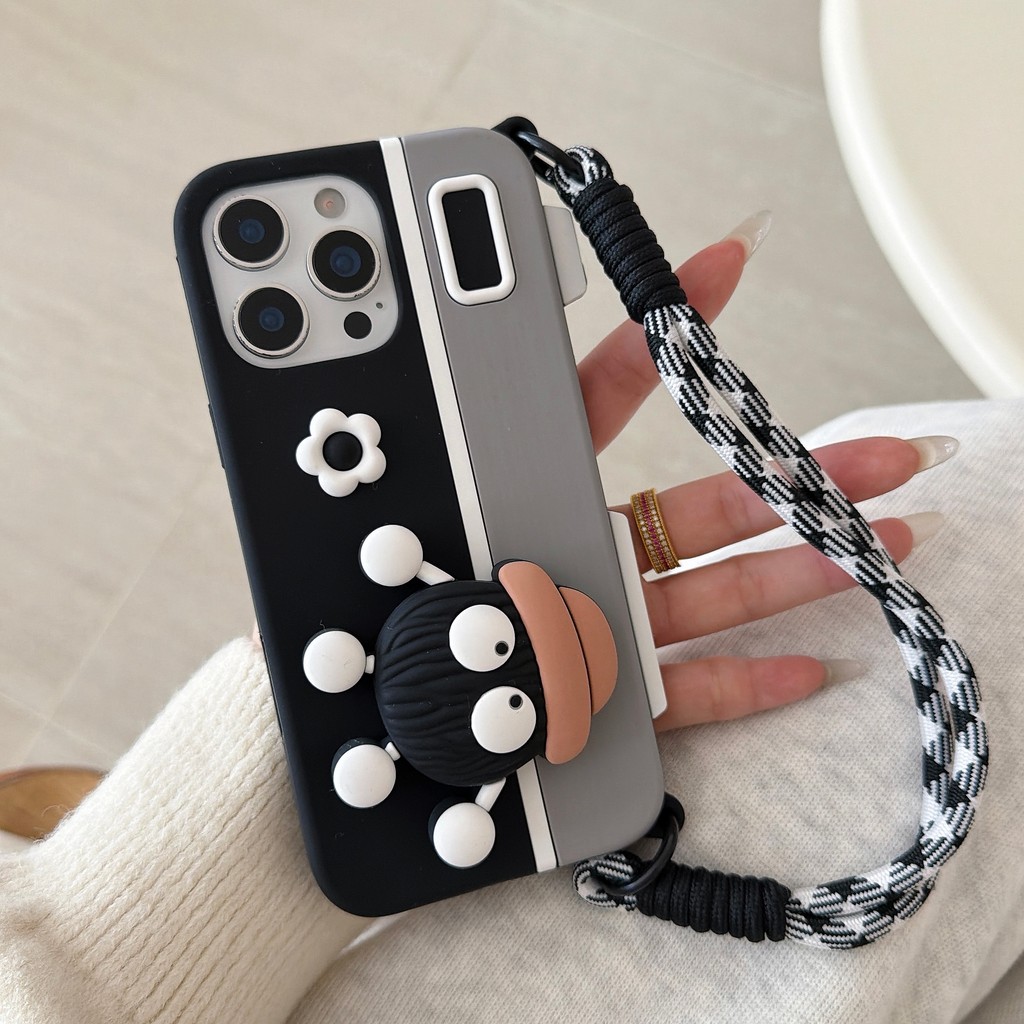 น่ารักน่ารัก 3D การ์ตูน Soot Sprite กล้องขาตั้งโซ่เชือกเส้นเล็กใหม่อินเทรนด์ซิลิโคนนุ่มกันกระแทกครอบ