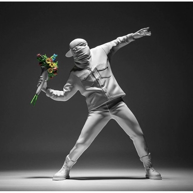 Banksy Throw Flower Boy Sculpture ตกแต่ง