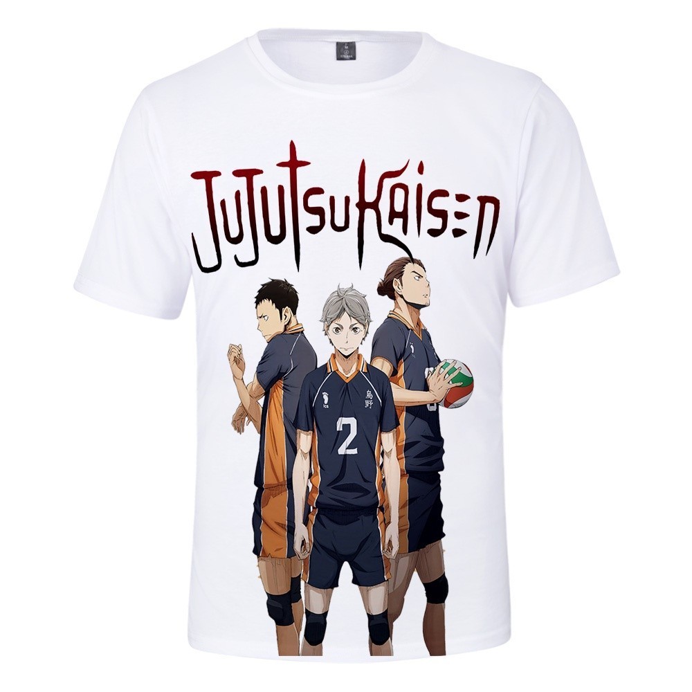 3D Jujutsu Kaisen X Haikyuu ฤดูร้อนเสื้อยืด O-คอ Tshirt แฟชั่น 3D ผู้ชาย/ผู้หญิงแขนสั้น Tees ลําลอง