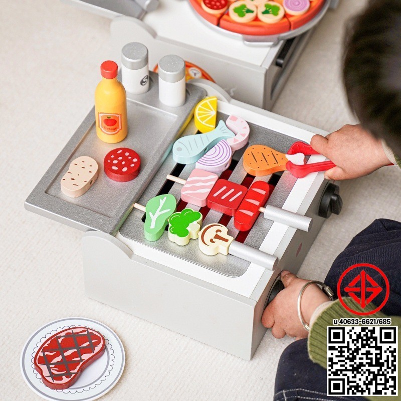 ชุดเตาอบพิซซ่าของเล่นไม้ ของเล่นเด็ก ของเล่นในครัว ชุดเตาBBQอุปกรณ์ครบเซ็ต ของเล่นทําอาหาร - รูปที่ 2