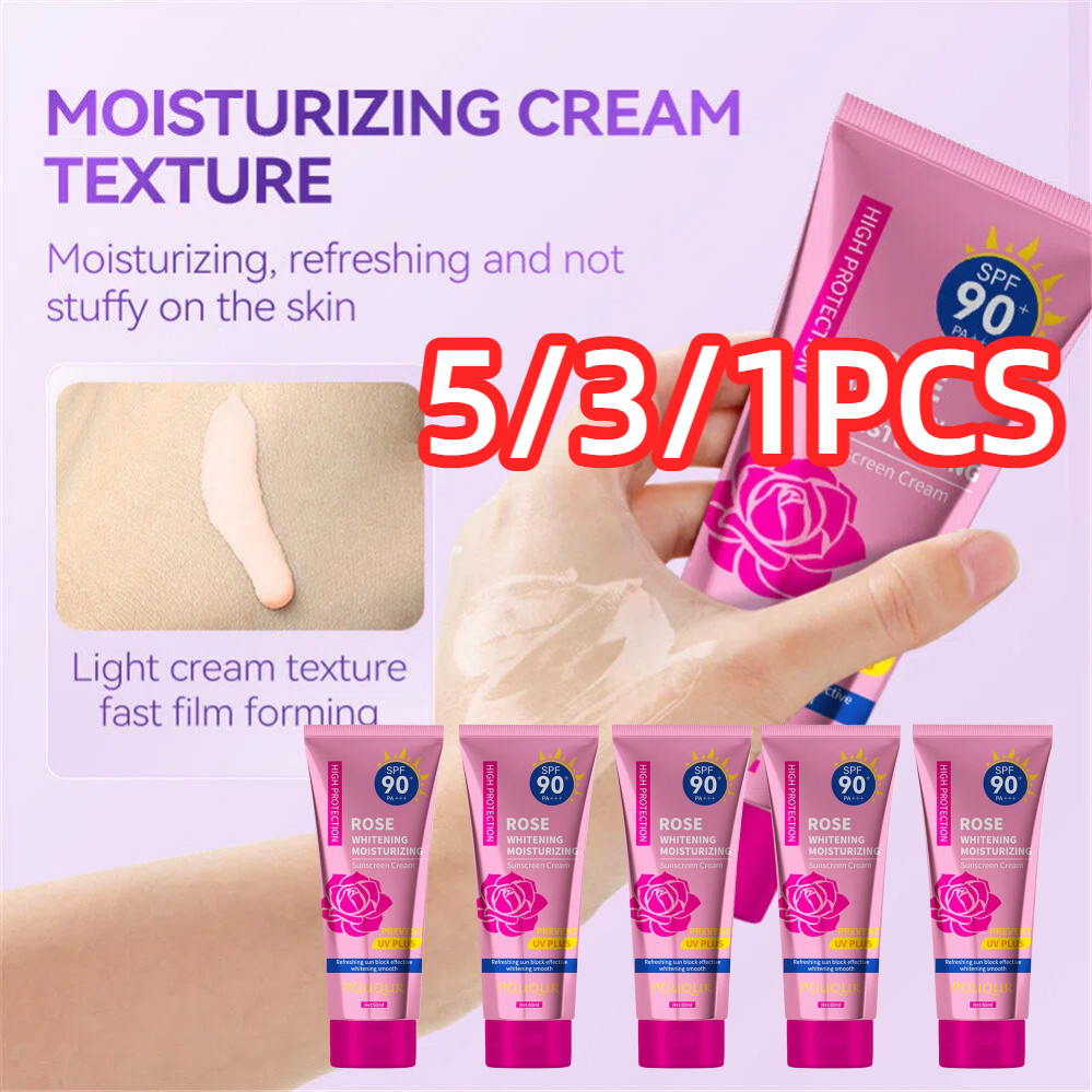 5/3/1PCS POUQUR Rose ครีมกันแดด BB ครีมให้ความชุ่มชื้นไวท์เทนนิ่งสดชื่นผิวหน้า High Face ครีมกันแดดโ