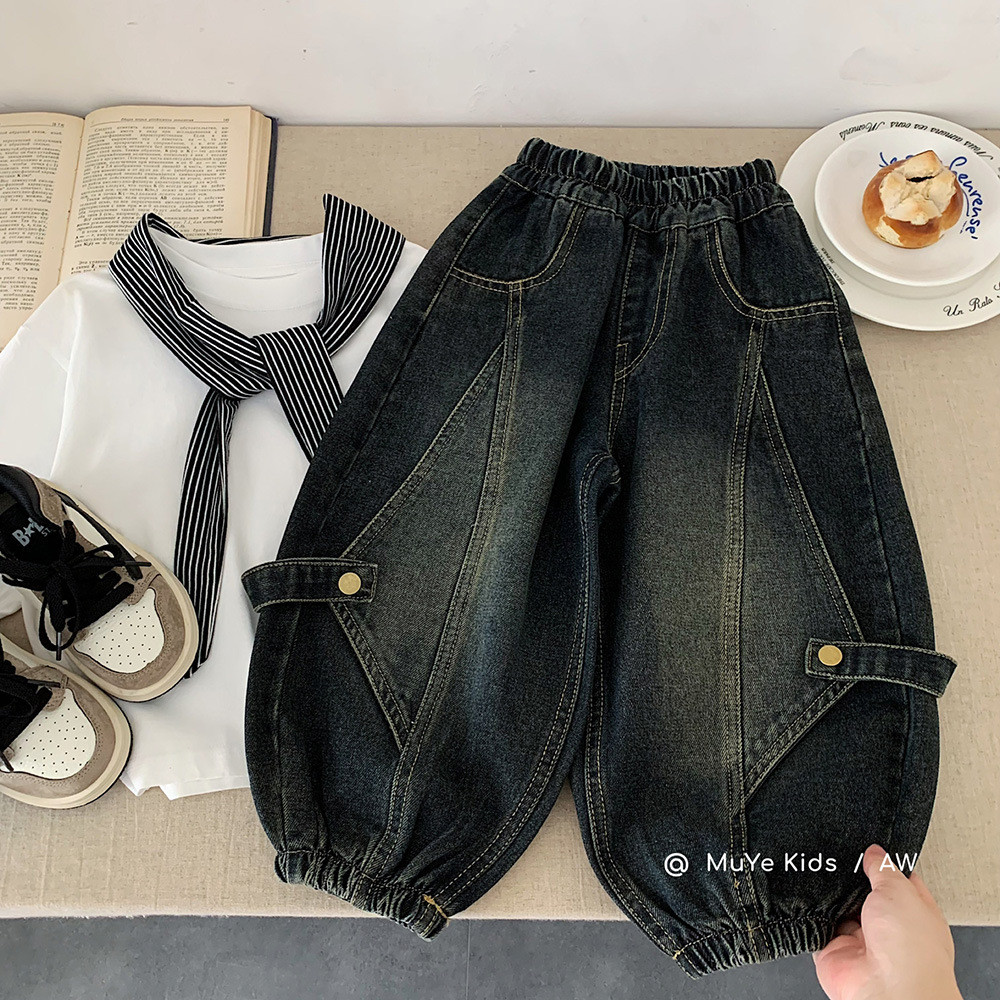 Muye กางเกงยีนส์ Huzhou Zhili เสื้อผ้าเด็กเด็กชาย All-Match หล่อกางเกงเด็กขนแกะ-ขนแกะกางเกงลําลอง060