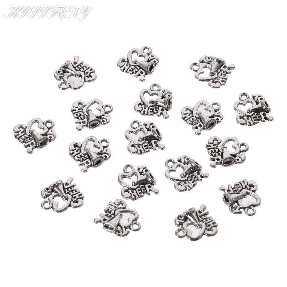 KISSFENY 50pcs Heart Shape Cheer Horn Charms, 17x16mm Sliver Cheer Leading Theme Charms,ทนทานและทนทา