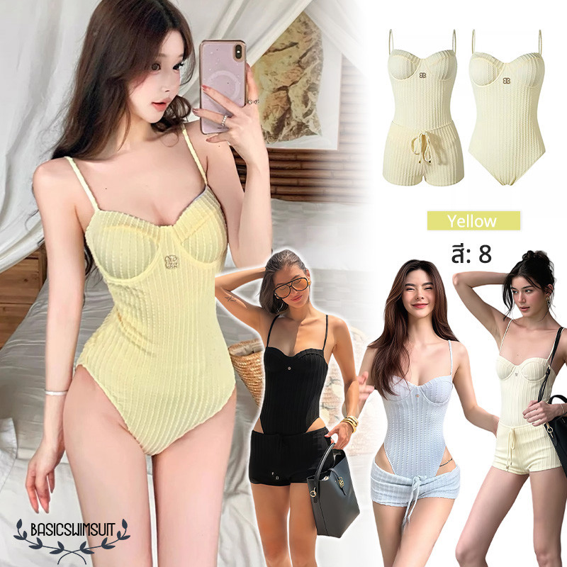 🧡Basic swimsuit💛ชุดว่ายน้ำแฟชั่น ชุดว่ายน้ำวันพีช ชุดไปทะเล มีฟองน้ำ มีโคร หลายสี ส่งจากไทย