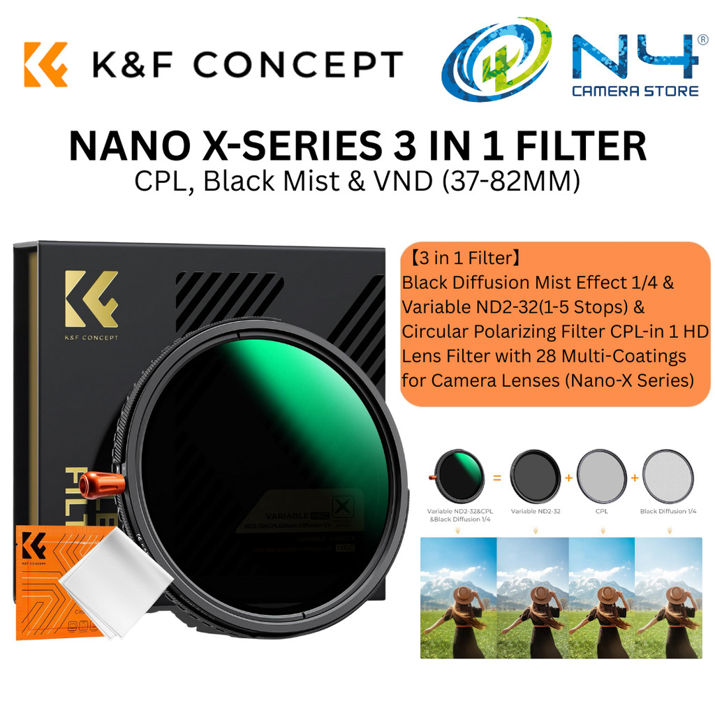 K&F Concept NANO-X 3-in-1 กรอง Circular Polarizing Filter CPL, Black Diffusion Mist Effect &ND2-32 (
