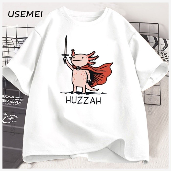 เสื้อยืดแขนสั้นคอกลม ลายพิมพ์ Huzzah Axolotl และ emoticon pack สไตล์ STREET HARAJUKU สำหรับผู้ชาย