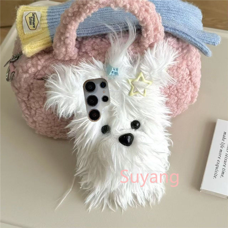 Loves Warm Hairy Bowknot Puppy Boll สําหรับ OPPO Reno 14 13 12 11 10 8 7 6 5 2 8T 8Z 7Z 6Z 2Z 14F 13