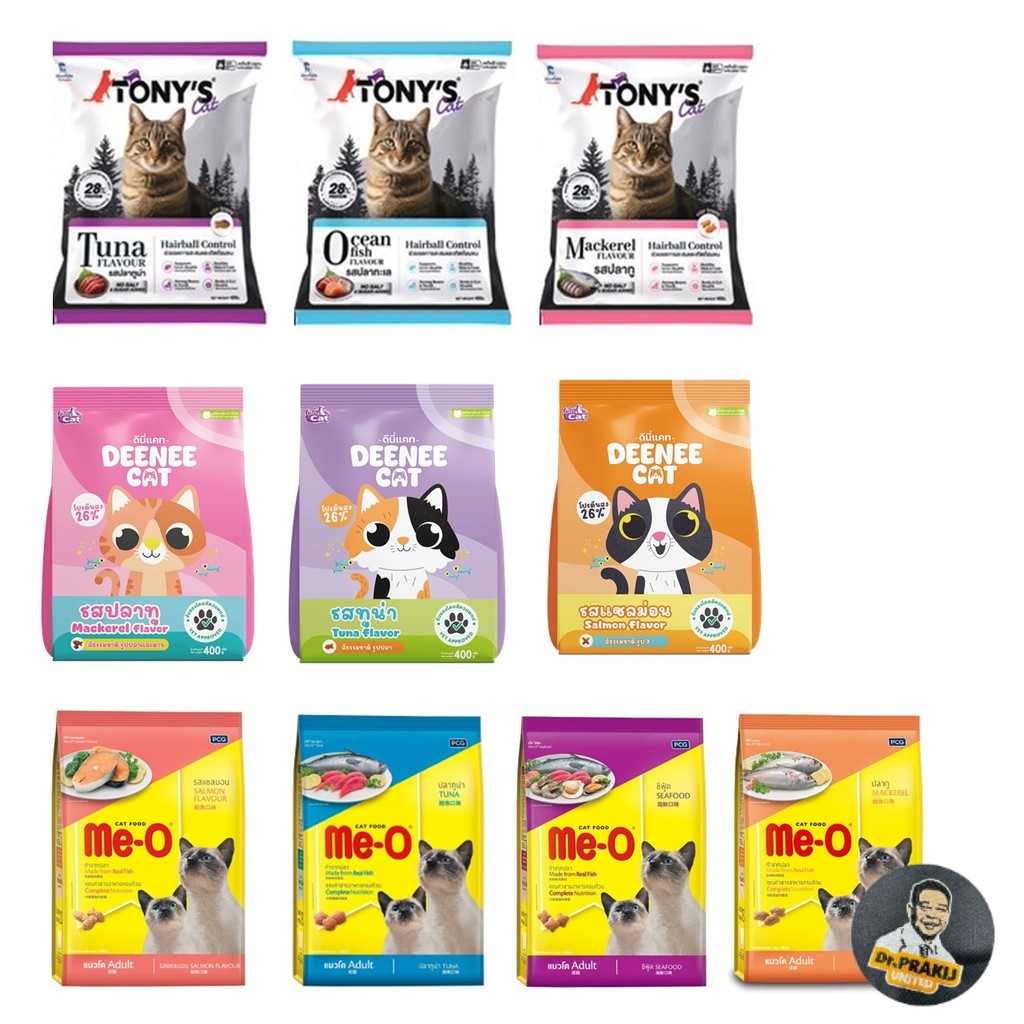 อาหารแมว สูตรสำหรับอายุ 1 ปีขึ้นไป Deenee Cat / Me-O / Tony's Cat ขนาด 400 กรัม