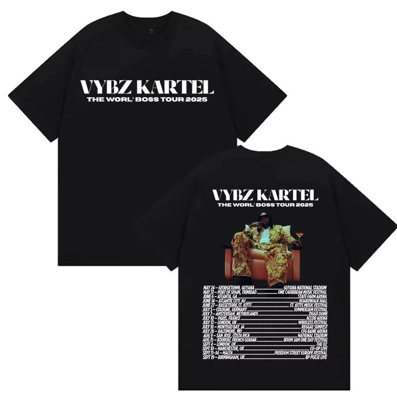 แร็ปเปอร์ Vybz Kartel เสื้อยืดสินค้าอัลบั้มใหม่สำหรับผู้ชายและผู้หญิง เสื้อยืดคอวีผ้าฝ้าย ฮิปฮอป กอธ
