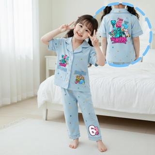 ชุดนอนเด็กแขนสั้นลาย67 ขายาว คอปก กระดุม มีกระเป๋าหน้า ผ้าคอ…