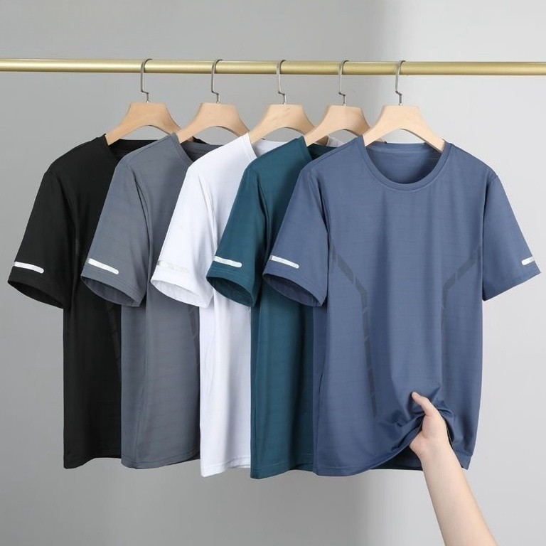 Chaistyle เสื้อยืดผู้ชาย เสื้อคอกลม แบบหลวม กีฬาแขนสั้น มีความยืดหยุ่น ลำลอง