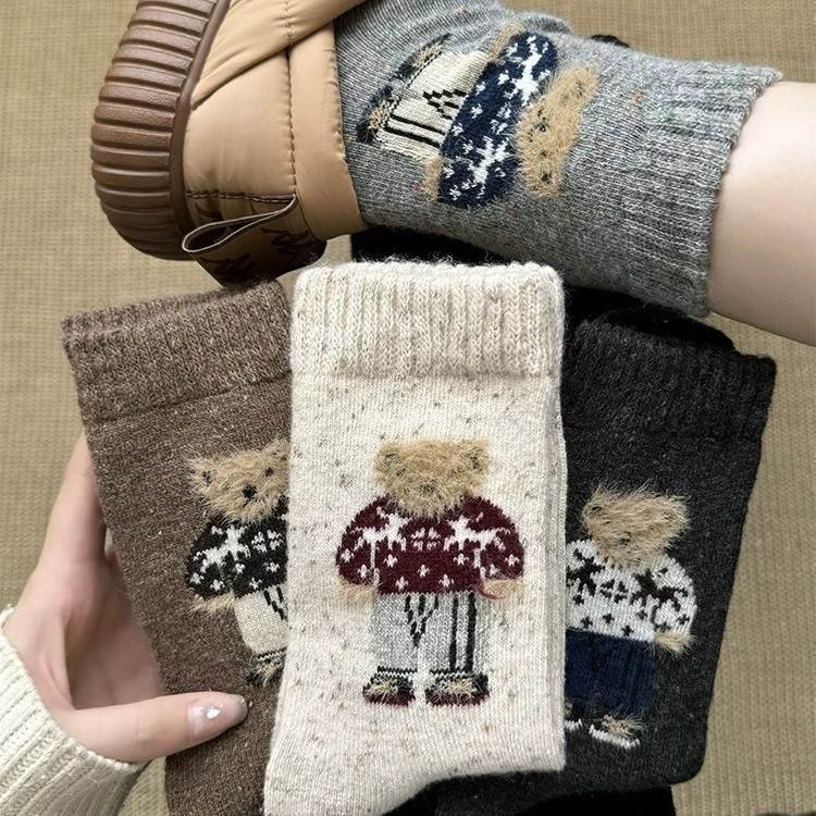 ถุงเท้าขนเฟอร์ผู้หญิง ฤดูใบไม้ร่วงและฤดูหนาว ออกแบบน่ารัก ขนาดกลางหนา อบอุ่น 5PB