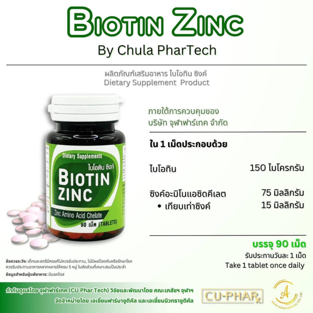 Biotin Zinc Plus ไบโอทิน ซิงก์ พลัส 90 เม็ด(สูตรใหม่ Biotin 900 ไมโครกรัม)หรือ Biotin Zinc 30 / 90 เม็ด(สูตรเดิม)[PLine] - รูปที่ 3