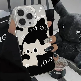 🔥ส่งจากไทย🔥 เคสไอโฟน11/12/13/14/15/16/17 Pro Max Cute Black Cat TPU Matte Ca สำหรับ iPhone 13,14,15,13PM,14PM,15PM เคส
