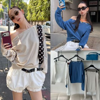 ❤ 🧵 🇰🇷 SU036 เสื้อปาดไหล่แขนยาว แต่งกระดุม งานเก๋มากๆค่า ผ้า…