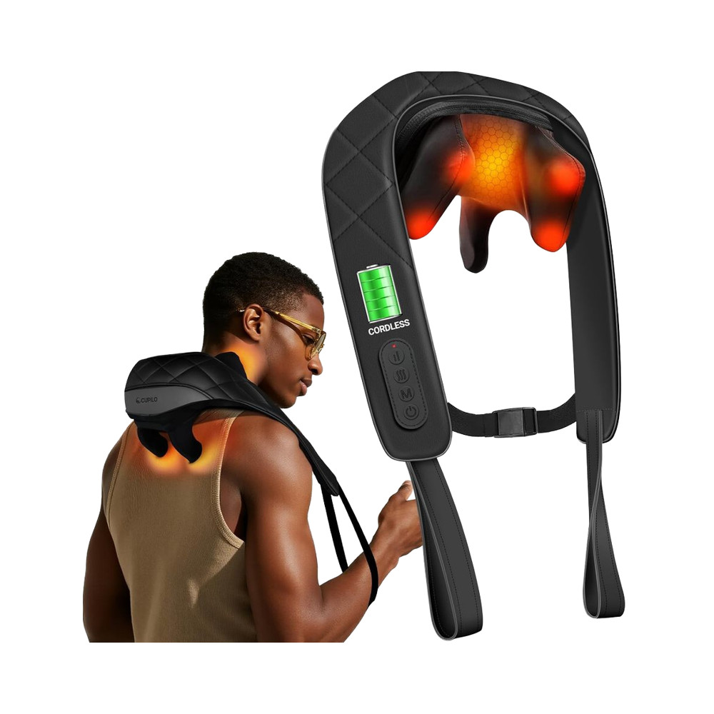 CuPiLo เครื่องนวดคอไร้สาย HSA Eligible FSA อัพเกรดเนื้อเยื่อลึกนวดความร้อนไฟฟ้า Shiatsu กลับหมอนนวดค