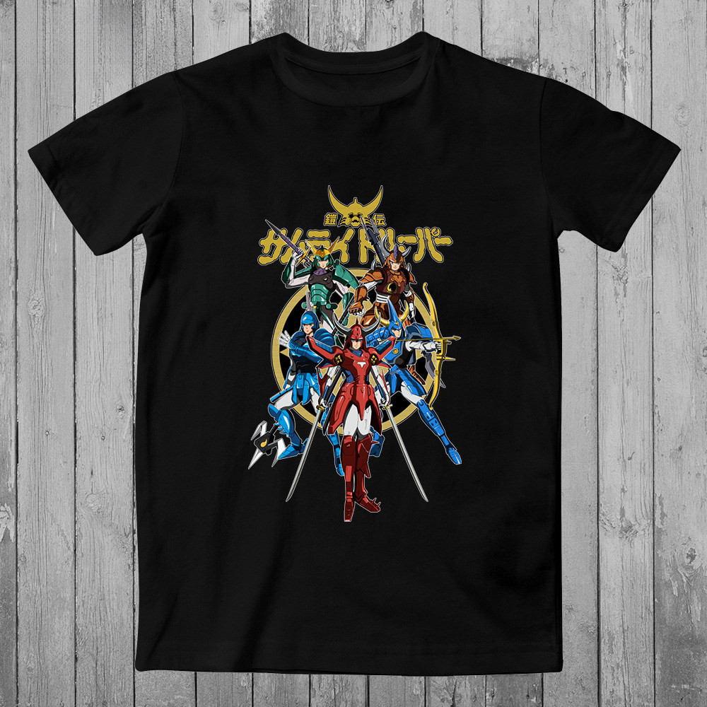 เสื้อยืดแขนสั้นสีดำDemonFighter พิมพ์ลายหลวมๆ จากอนิเมะญี่ปุ่น Five Warriors
