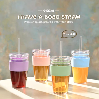 2026 New Tritan 450ml แก้วดูดใสกว่ากระจก ปลอดBPA แถมปลอก+แปรง หลายสี มีฝาปิด