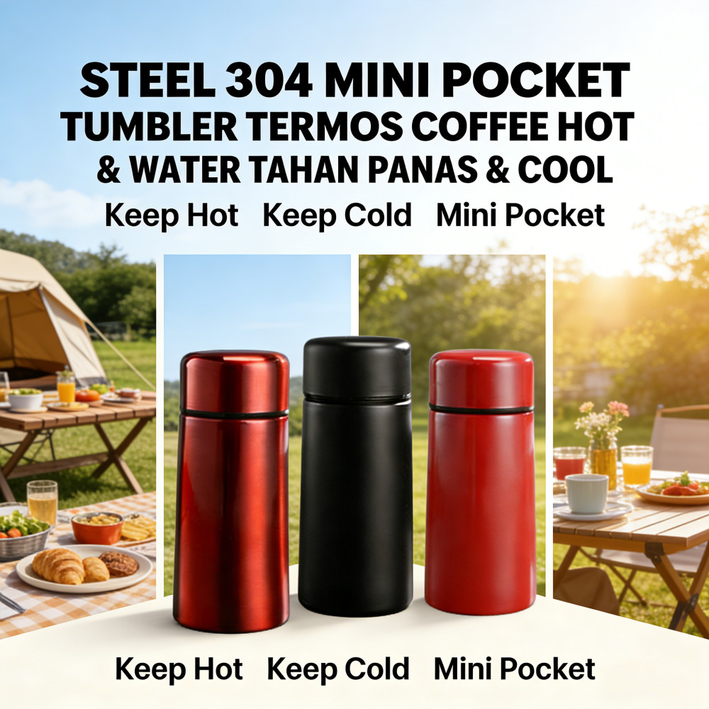 STEEL 304 MINI POCKET TUMBLER TERMOS 160 ML COOL & HOT WATER / COFFEE HEAT RESISTANT & 200