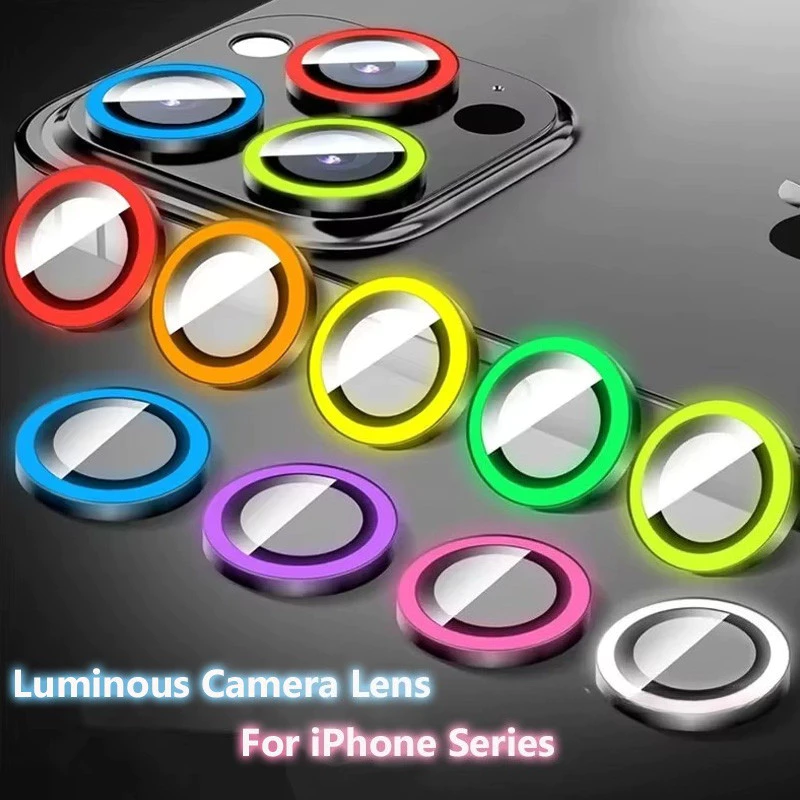 ฟิล์มป้องกันเลนส์เรืองแสง สำหรับ iPhone 16 17 Air ไอโฟน11 15 13 14 12 Pro Max Plus 13 mini Luminous เลนส์ป้องกันกระจกบน