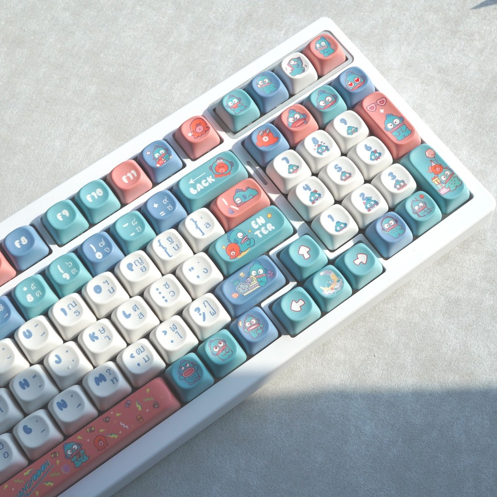 Hangyodon Thai Keycap MOA Profile 130 คีย์ PBT Dye Sublimation Wooting Aula F75 RK100 Mechanical Keycaps การ์ตูนรอบสีเขียว Keycaps น่ารักครึ่ง Mermaid Sanrio Keycaps