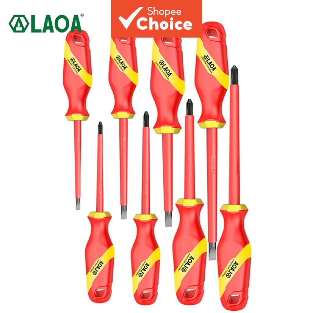 LAOA ชุดไขควงหุ้มฉนวนมืออาชีพ Phillips แบบแบน PH0-PH3 S2 เหล็ก 1000V ความปลอดภัยหลายขนาด LA621008 ลา621009 ลา621010 ลา621011 1ชิ้น