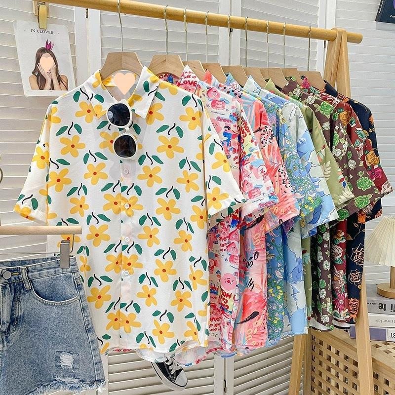 มีราคาส่ง(ส่งด่วน) เสื้อฮาวาย เสื้อเชิ้ตแขนสั้น ลายดอก สไตล์เกาหลี เสื้อสงกรานต์ วินเทจ ผ้าดี ใส่สบาย ใส่ได้ทั้งชายหญิง