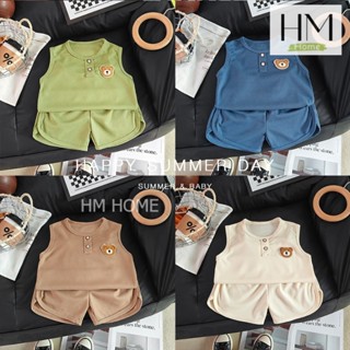 ชุดเซ็ตเด็ก ชุดเซ็ต 2 ชิ้น แขนกุดลายหมีน้อย กางเกงขาสั้นนุ่ม…