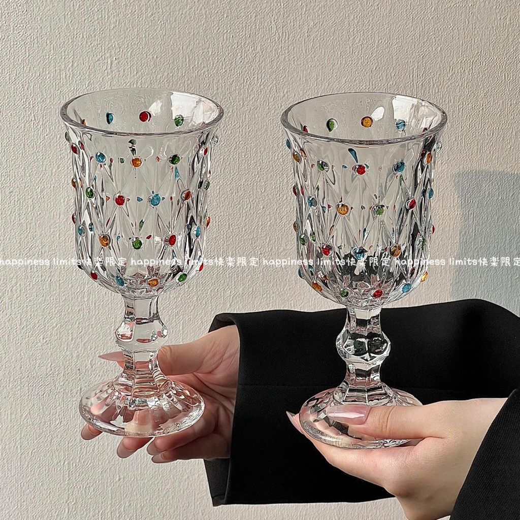 European Retro Polka Dot French Color Dot Goblet Glass Glass Wine Goblet แก้วแชมเปญมูลค่าสูง