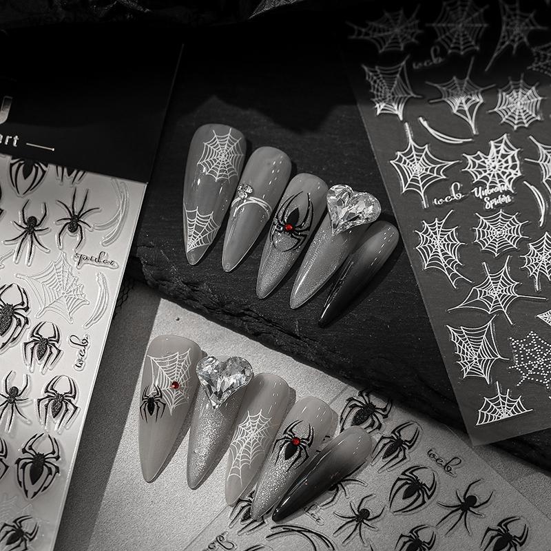 # chengliu # 1 แผ่น 3d Spider Self กาวเล็บ Stiers Spider Web Nail Art Decals สําหรับตกแต่งเล็บ