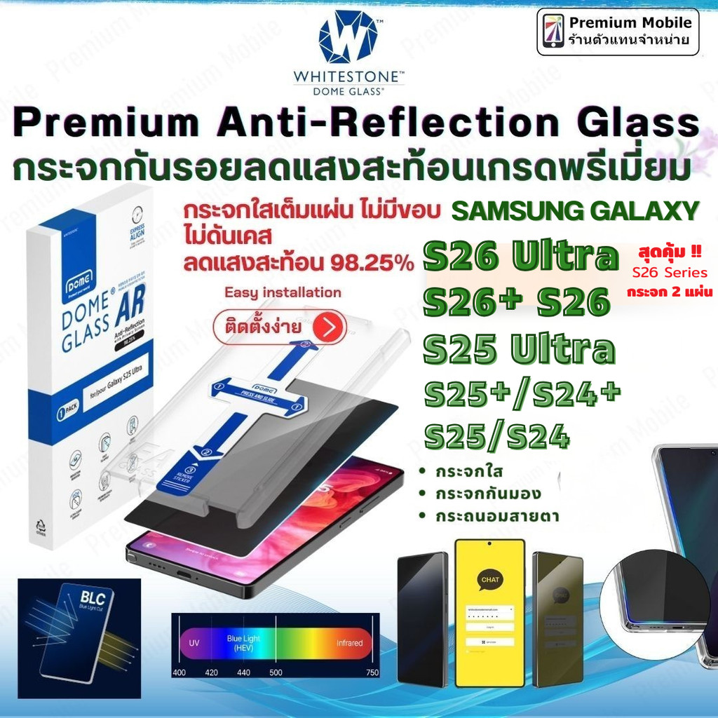 Domeglass Super AR กระจกกันรอยหน้าจอ For S26 Ultra | S25 Ultra | S25+/ S24+ | S25 / S24  ลดแสงสะท้อน