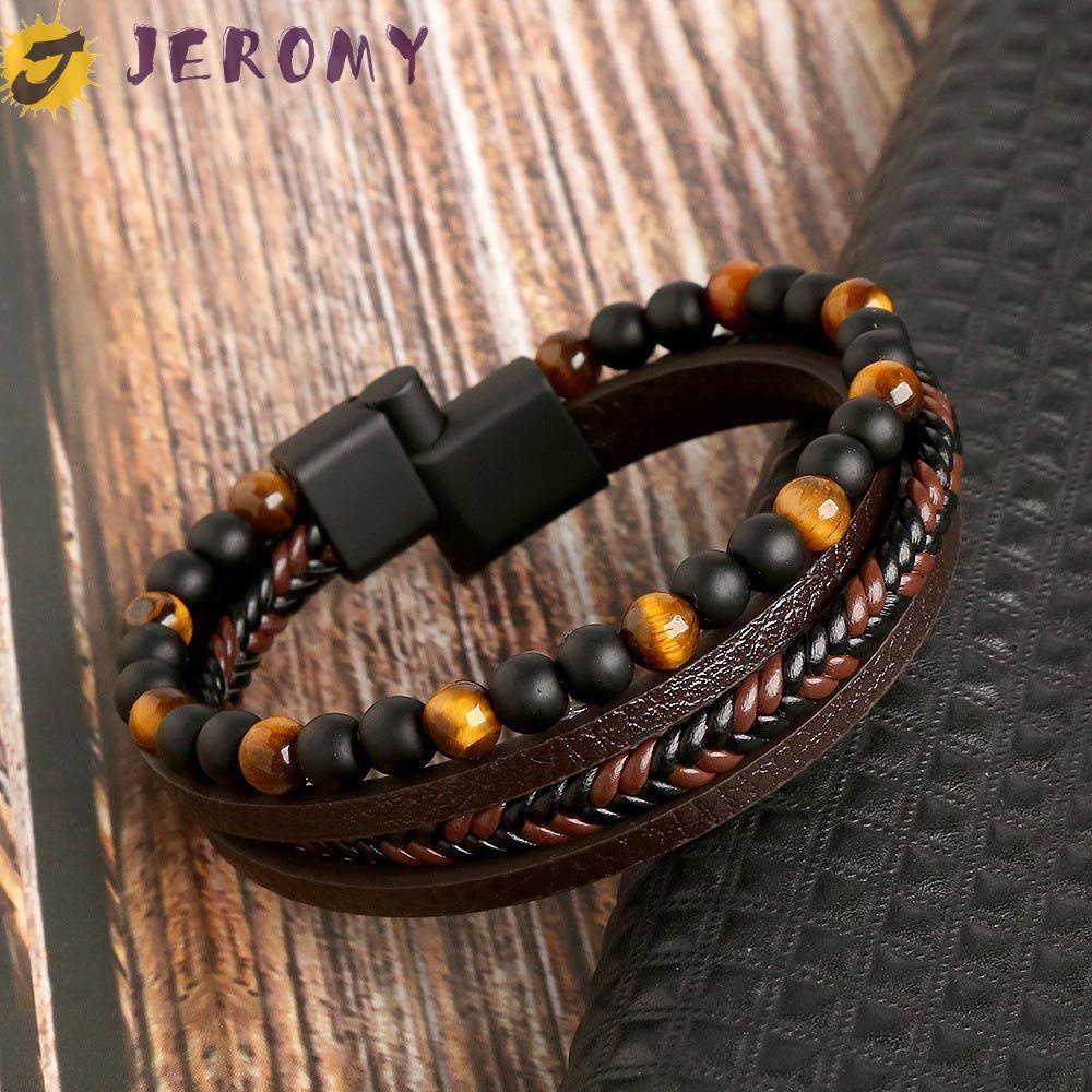 JEROMY สร้อยข้อมือผู้ชาย สไตล์บ๊อบี้เอLEGANT BOHEMIAN ทำจากหนังและลูกปัด