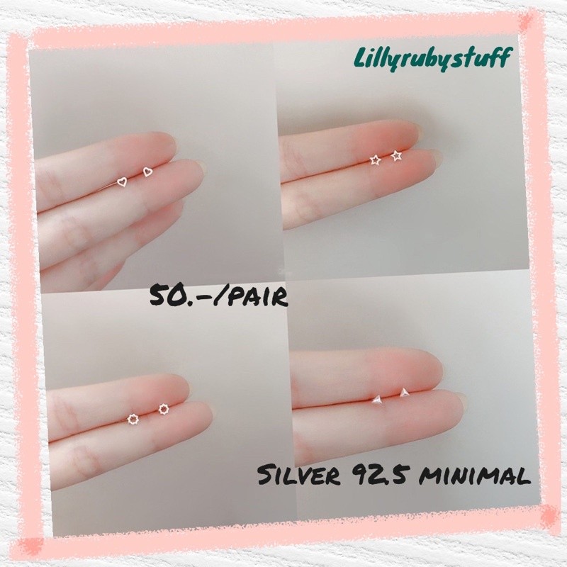 ต่างหูเงินแท้ 925 มินิมอล เซตเล็ก ขนาด 3 mm ดาว/หัวใจ/เกียร์/หมุดสามเหลี่ยม E047