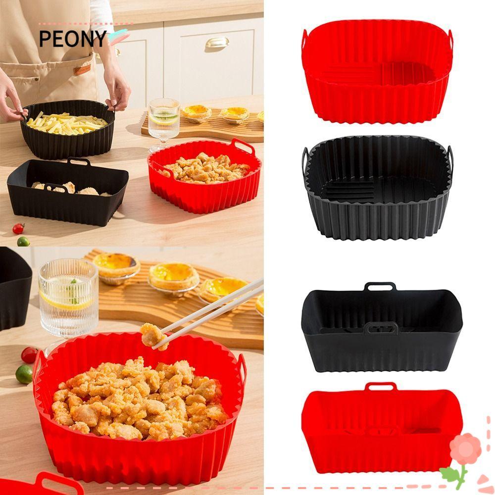 PEONYPAVILION เตาอบสีดําสีแดงซิลิโคนแบบใช้ซ้ําได้ Air Fryer Liners, Air Fryer อุปกรณ์เสริมสําหรับ 4-