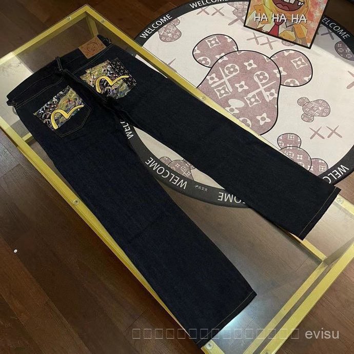 2026 new evisu กางเกงยีนส์ทรงกระชับ แบบหลายกระเป๋า