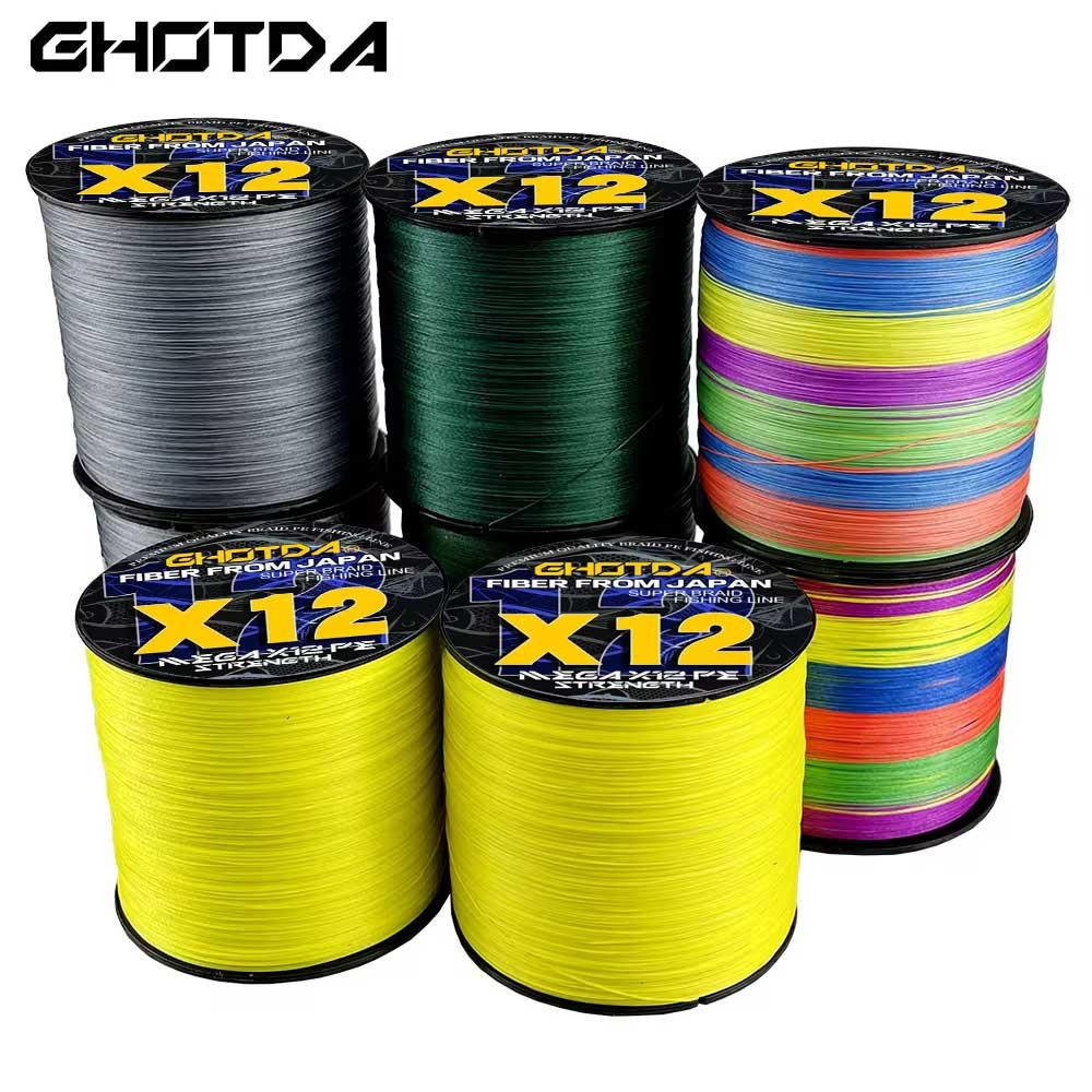 GHOTDA สายถัก PE 12 เส้น ความยาวต่างๆ มัลติฟิเลเมนท์ PE สานสำหรับน้ำเค็ม 20-120LB