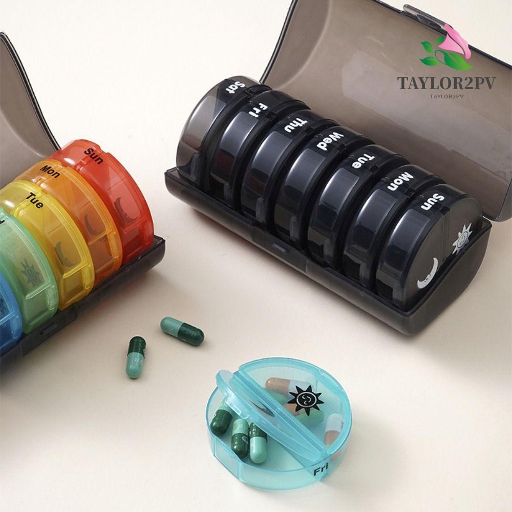 TAYLOR2PV กล่องวิตามิน, ช่องใส่ AM/PM สัปดาห์ Mark 7-Day Splitter Pill Organizer พลาสติก 2 ครั้ง a D