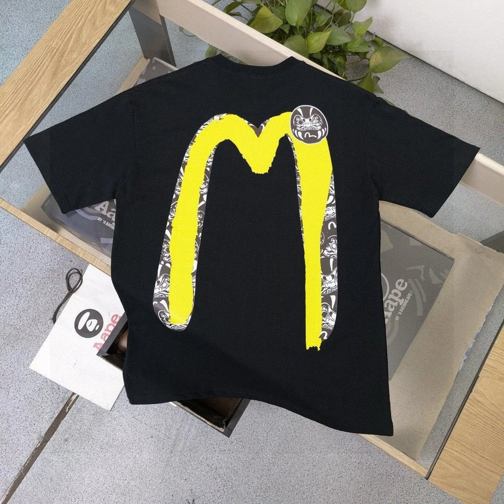 EVISU/God of Fortune 2026 เสื้อยืดแขนสั้นคอกลมสไตล์คู่ผู้ชายสีทึบสบายหนา Impervious สไตล์ญี่ปุ่นเสื้