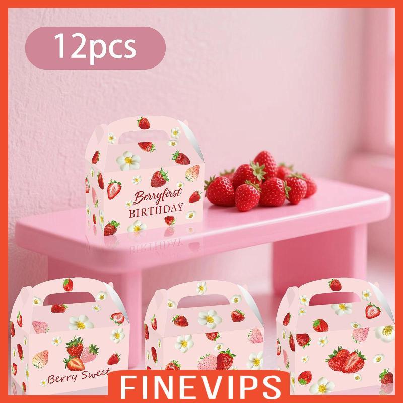 [Finevips] 12x กล่องโปรดปรานปาร์ตี้สตรอเบอร์รี่ 6.3x3.74x3.74 นิ้วกล่องขนมผลไม้สําหรับครบรอบจบการศึก