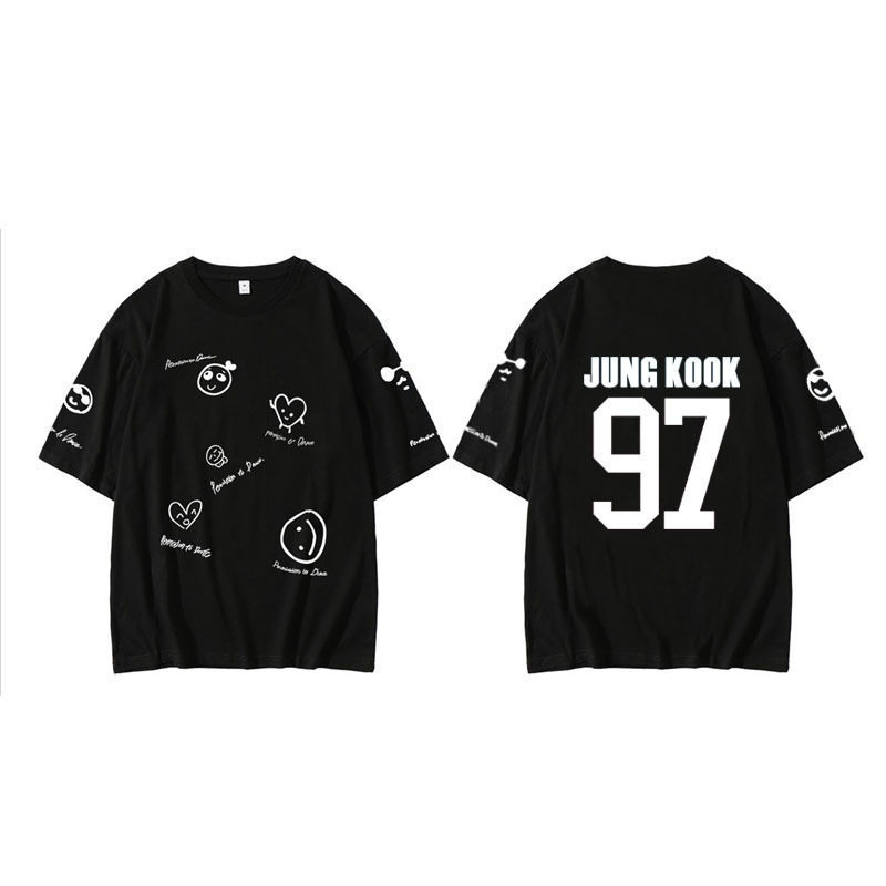 Baju BTS  jungkook jimin v j-hope RM jin  BTS เสื้อยืดพิมพ์ลาย Kpop Merch ผ้า แขนสั้น ทรงโอเวอร์ไซซ์
