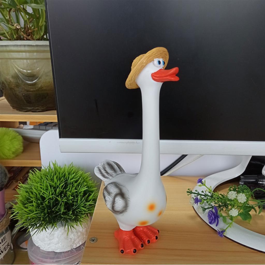 1dingying.ph FOSA 7.9 นิ้ว Goose รูปปั้นคอยาวประติมากรรมโต๊ะตลก Figurine Mini Porch Silly สีขาวเครื่
