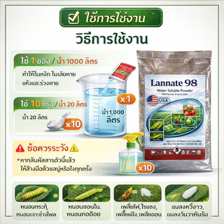 (ของแท้) ผงสีฟ้า แลนเนท แท้ 98% ถุงใหญ่ เมโทมิล ฆ่าแมลง กำจัดหนอน บรรจุ 500 กรัม เพลี้ย สูตรแรง แรนเนด