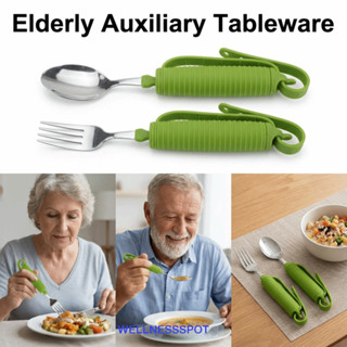 WELLNESSSPOT ส้อมและช้อนสแตนเลส, บนโต๊ะอาหารเสริมผู้สูงอายุแ…